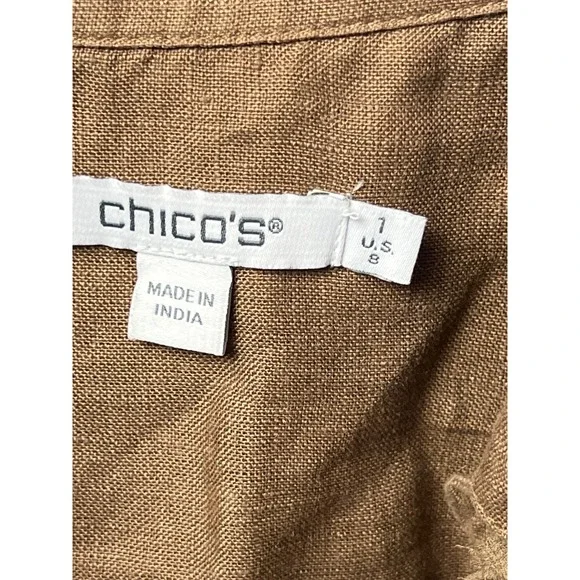 Chicos Linen Long Sleeve Floral Appliqué Boho Button Down Shirt Top Woman's 1 - Picture 2 of 9